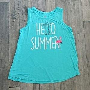 Justice Girls Hello Summer Teal Flamingo Palm Sparkly Tank Top - Size 14/16 Plus